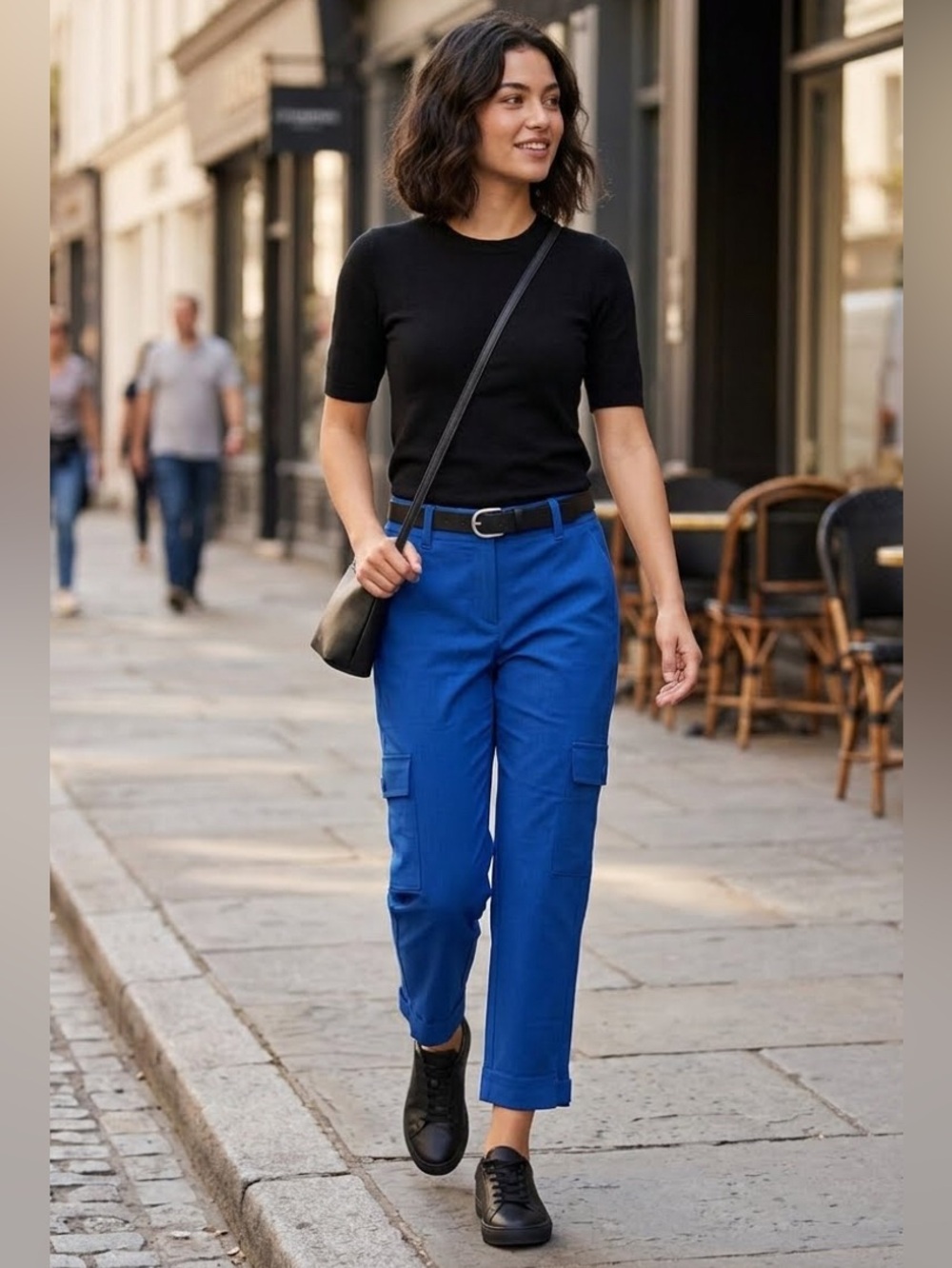 Slouchy Tailored Cargo Trousers Blue Textured Wide Crop Utility Pant Size 4 NWT